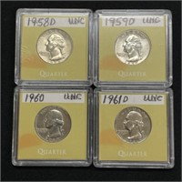 4 Washington Silver Quarters (58D,59D,60,61D)