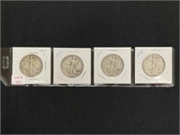 4 Walking Liberty Silver Half Dollars  - 1940s