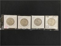 4 Walking Liberty Silver Half Dollars - 1940s