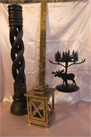 CANDLE HOLDER LOT - METAL AND CARVED WOOD
