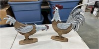 Pair of Metal and Wood Chicken Decor