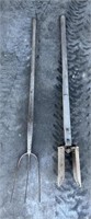 Vintage Pitch Fork and Post Hole Digger Lot