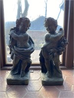 Old Pair Of Concrete Garden Figures