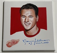 Autographed Norm Ullman #7 Red Wings Tile HOF '82
