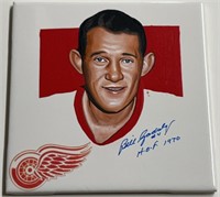 Autographed Bill Gadsby #4 Red Wings Tile HOF '70