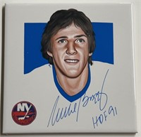 Autographed Mike Bossy #22 Islanders Tile HOF '91