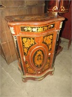 FRENCH PROV. STYLE INLAID WOOD ORNATE ENTRY TABLE