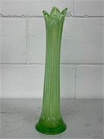 Vintage Green Opalescent Swung Vase Art Glass