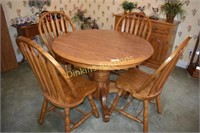 Oak Table, 4 Chairs, 2 Leaves