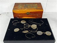 Vintage glasses (some gold filled) & wooden box