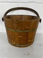 Antique wooden slat bucket w handle