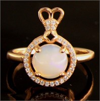 Rose Toned Natural Opal & White Topaz Ring