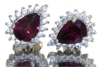 Pear Cut Natural Rhodolite Garnet & Topaz Earrings