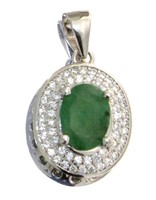 Genuine Oval Emerald & White Topaz Pendant