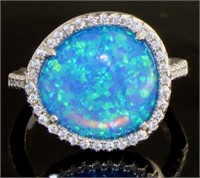 Stunning Blue Opal & White Topaz Halo Ring