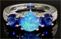 Stunning Blue Opal, Sapphire, & White Topaz Ring