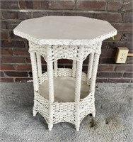 Two Tier White Wicker Table