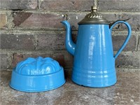 Blue Enamel Ware Coffee Pot & Mold