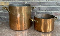 Two Antique French Style Brass & Copper Stock Pots
