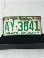1992 commercial license plate North Carolina