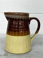 Vintage Glazed Pottery Brown Cream Colored Pitcher