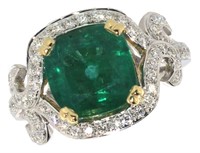 18k Gold 4.36 ct Natural Emerald & Diamond Ring
