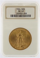 1924 MS63 Saint Gaudens $20.00 Gold Double Eagle