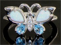 Opal & Blue Topaz Butterfly Ring