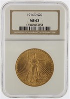 1914-D MS62 Saint Gaudens $20.00 Gold Double Eagle