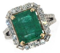 14k Gold 5.17 ct Natural Emerald & Diamond Ring