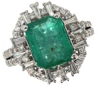 14k Gold 5.22 ct Natural Emerald & Diamond Ring