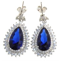 Pear Cut 8.40 ct Sapphire & White Topaz Earrings