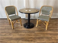 Cast Aluminum Table w/2 Plastic Wicker Style Chair