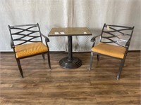 Cast Aluminum Table with 2 Chairs Orange Cushions