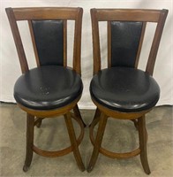 AMH3775 Set Of Two Black Brown Wooden Barstools