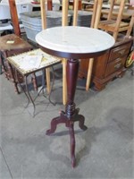 WOOD PEDASTAL MARBLE TOP PLANT STAND