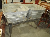 ANTIQUE DOUBLE METAL WASHTUB WITH STAND