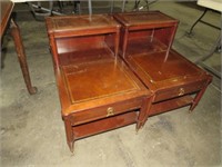 (2X) LEATHER TOP TIERED END TABLE ONE DRAWER
