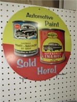 TIN AUTOMOBILE PAINT SOLD HERE ADV SIGN -- 14 X 14
