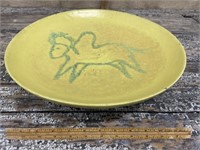HEAVY yellow glazed pottery bowl