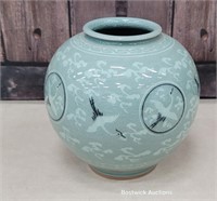 Vintage Korean Celadon crane vase