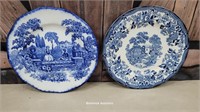 2 blue & white plates