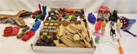 Box of toys, track, animals, tractors, wooden