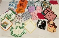 vintage pot holders, with advertising, etc