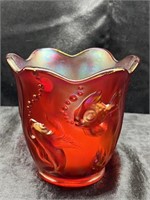FENTON RUBY RED CARNIVAL GLASS KOI FISH VASE