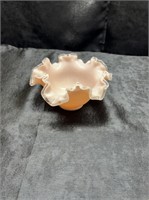 FENTON RUFFLED PASTEL PINK SILVER CREST CANDY DISH