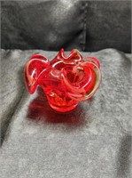 RED WAVY EDGE ART GLASS BOWL