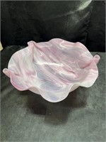PINK ART GLASS HANDMADE AND SIGNED BOWL