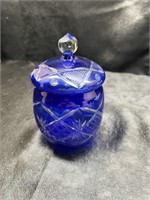 COBALT BLUE CUT TO CLEAR BOHEMIAN GLASS JAR