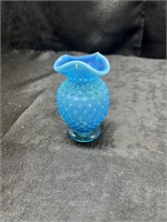 OPALESCENT BLUE HOBNAIL ART GLASS MINI BUD VASE